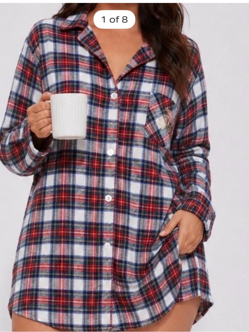 Lauren Ralph Lauren Red, Blue & White Plaid Button-Front Sleep Shirt